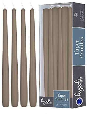Hyoola Candele Lunghe a Cono 30 cm - Candele Coniche Senza Profumo Antigoccia - Candele Colorate Tortora - Candele Lunga Durata 10 ore - Set Candele Affusolate da 12