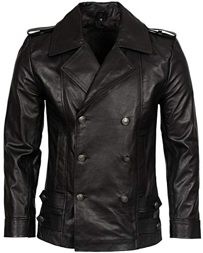Infinity Leather Giacca da Uomo in Pelle di Vacchetta Nera Militare Classica 5XL