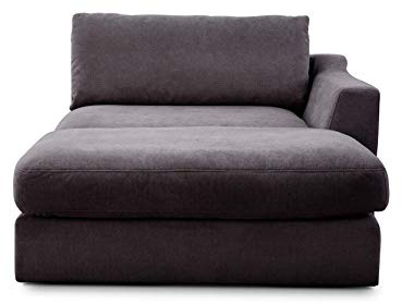 CAVADORE Sofa-Modul Fiona Longchair mit Armteil rechts / XXL-Recamiere passend zur Couchgarnitur Fiona / 139 x 90 x 199 /Webstoff grau
