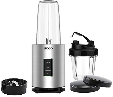 SOGO SS-5520 Nutri-Life Bullet Blender, 1200W, Kit Vasos Sin BPA, Batidora de Vaso Individual, Licuadora para Smoothies - Color Gris