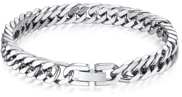 Bandmax massive Panzerkette Armband für Herren Edelstahl Gliederarmband 21cm schwere Panzerarmband 8mm breit Männer Kubanische Kettenarmband Glieder Link Chain Bracelet Modeschmuck für Ehemann