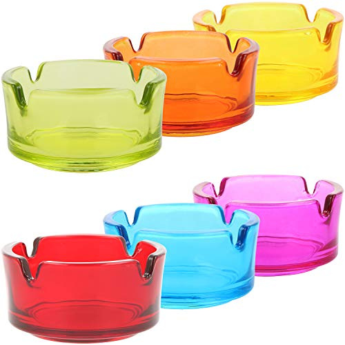COM-FOUR® 6x petits cendriers en verre - cendrier en verre transparent pour cigarettes - cendrier pour usage privé et restauration [la sélection varie] (06 pièces - Ø 7 cm coloré)