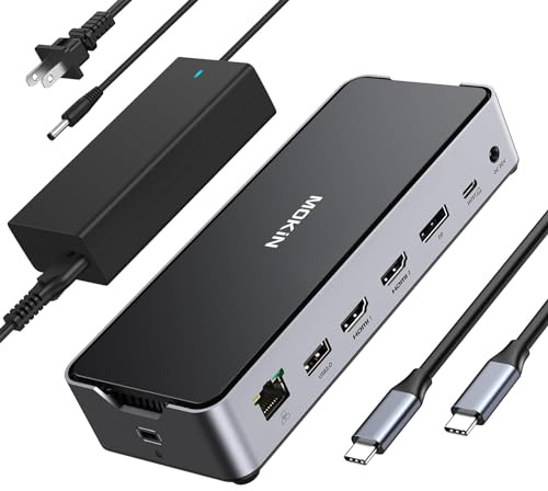 USB C Docking Station 3 Monitors Laptop USB C Dock Dual Monitor with 2 HDMI DisplayPort 4K144Hz,USB A 2.0/3.0,USBC 3.1 10Gbps&30W Output,Ethernet,microSD&SD,Audio&Mic,150W DC Power for Dell/Lenovo/HP