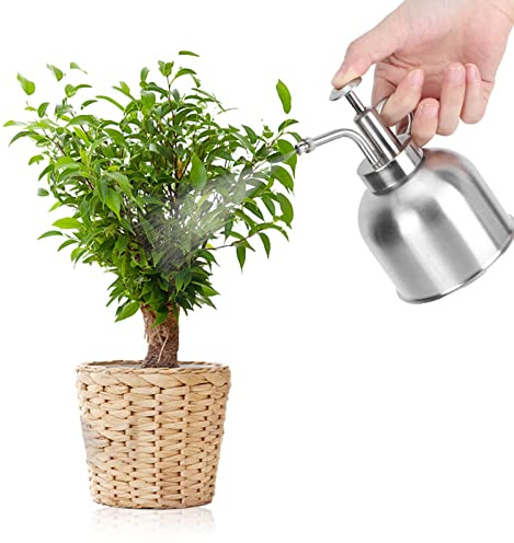 HERCHR Edelstahl Gießkanne für Büro, Vintage Sprühflasche Blumen-Wassersprühflasche, Dekorative Sprühflasche mit Pumpkopf, Gießkanne Vintage Gartenblumen Pflanze Zerstäuber Gartengerät