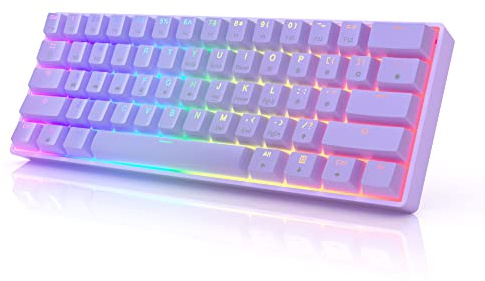 HK Gaming GK61 mechanische 60 Prozent Tastatur | 61 programmierbare Tasten mit RGB Beleuchtung | Windows PC & Mac | QWERTY Layout | Hotswap Gateron Optical Brown Switches | Lavendel
