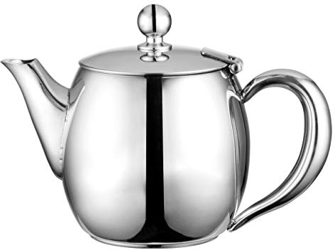 Café Olé BUT-048 Buxton - Teiera in acciaio INOX 18/10 di alta qualità, 1,3 l, con finitura lucida, per preparare il tè, senza gocciolamenti, manici cavi, 1,3 litri