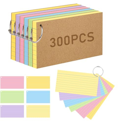500PCS Colored Index Cards, 3x5 Inches Flash Cards with Ring (3x5(800))