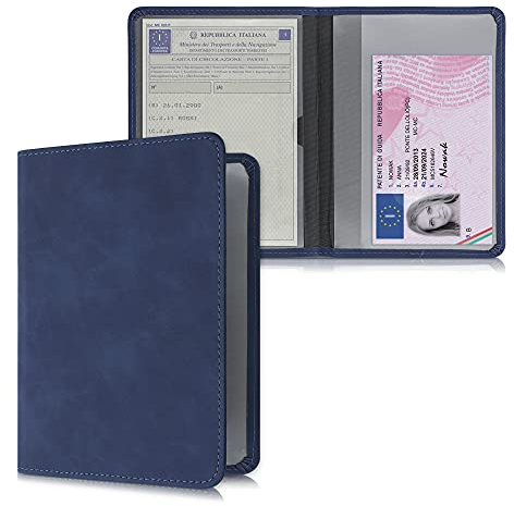 kwmobile Custodia Pelle Nabuk per Libretto Circolazione Auto - Cover Portalibretto con Scomparti per Tessere Patente - Foderina Porta Documenti blu scuro