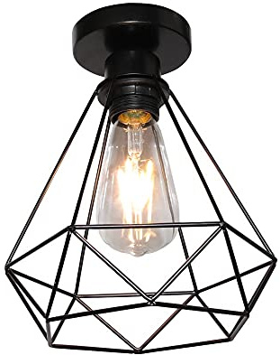 STOEX Lustre vintage industriel, Lustre Cage Entièrement en Métal, Douille E27, Peut être Utilisé Dans Le Café-bar de La Cour De La Chambre, Le Noir(Sans Ampoule)