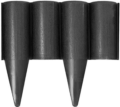 Black Lawn Edging Border Palisade - 2.5 metres / 8.2 ft Long - Garden Fencing with Wood Log Texture and Ground Stakes for Landscaping, Flower Beds, Patio, Lawn, Pavement Edge