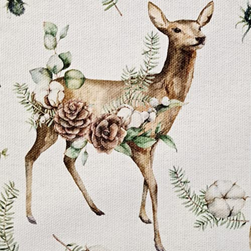Stoff Baumwolle Meterware weiß Hirsch Rehe Zweig Winterlandschaft Aquarell Weihnachten Dekostoff Vorhangstoff
