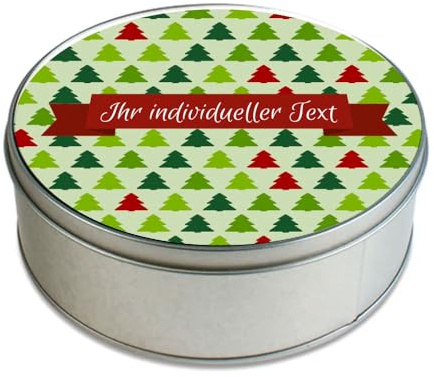STEMPEL-FABRIK Geschenkdose Rund mit Aufdruck - Design Tannenbaum - Keksdose - Plätzchendose - Metalldose - Geschenkidee für Weihnachten - Geschenkbox