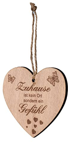 levandeo Holz-Herz 9x10cm Birkenholz Herz Sprüche Zuhause Familie Liebe Deko Holz Anhänger Love Geschenk Deko-Herz Holzdeko Wanddeko