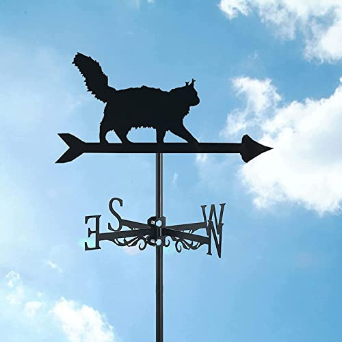 Cat Ornament Metal Weathervane,Weathercock Wind Direction Indicator Stainless Steel Weather Vane Cute Cat Shape Roof Garden Decoration,for Outdoor Farm Yard,Cat~d