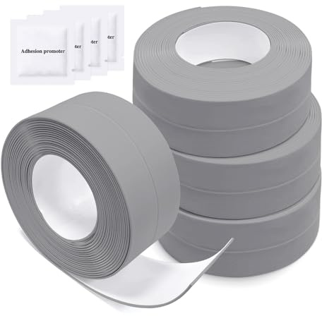 Senbaler 4 Rollen Dichtband Selbstklebend Wasserdicht, Wannendichtband, Wasserdichtes Klebeband für Küchen und Badezimmer Toilette (Grau)