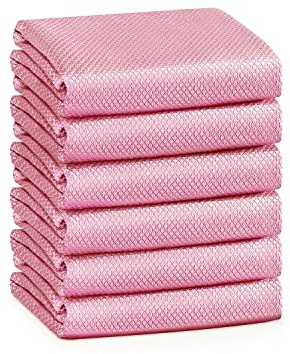 Decatela e Miracle Cleaning Cloths Easy Clean Nanoscale,Fish Scale Microfiber Window Mirror Glass Car Stainless Steel Cleaning,Lint Free Dish cloth Wine Glass Polishing Towel,Reusable,Pack 6,Pink