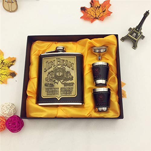 bpa 7 oz Whisky de garrafa CCCP Acero Inoxidable petaca de Alcohol Set con la Caja de Regalo de Cuero de la PU de Envolver (Color : Set)