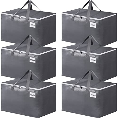 BlissTotes Large Moving Boxes and with Zippers & Handles Moving Supplies with lids, Heavy Duty Totes for Storage Bags for Space Saving, Fold Flat, Moving and Storing 125L, 6 Pack