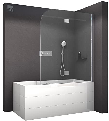 BERNSTEIN® Badewannenaufsatz NT209 Duschwand für Badewanne, Faltwand für Wanne 120x140cm, 2-teilige Duschwand, Duschtrennwand aus ESG-Glas – Profilfarbe Chrom