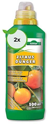 Allflor Zitrusdünger 2 x 500 ml I Langzeitdünger mit viel Kali für ein sattes Grün I Dünger fördert eine reichhaltige Fruchtbildung I Flüssigdünger auch für mediterrane Pflanzen geeignet
