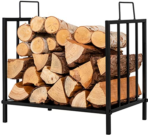 COSTWAY Support à Bois de Chauffage en Fer Forgé, Porte-Bûches avec Capacité de Charge de 50 kg, pour Poêle, Brasero, Intérieur et Extérieur (Rectangle Simple)