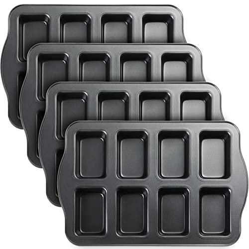 4 Pcs Mini Loaf Pan 8 Cavity Non Stick Bread Pans Carbon Steel Rectangle Cupcake Baking Supplies Brownie Muffin Baking Pan for Kitchen Baking, 17 x 9.45 x 1.18 Inch, Dishwasher Not Allowed, Black Gray
