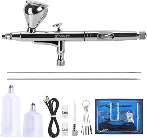 XDOVET Airbrush Performance Set, Airbrush mit 0.2/0.3/0.5 Nadeln, 2/5/13/20/40cc Farbbecher, Ohne Kompressor, Dual Action Schwerkraft Feed Airbrush mit Schlauch, für Tätowierung Schminken Malerei