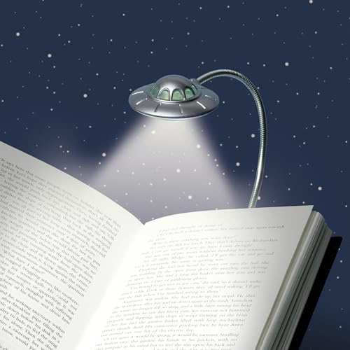IF UFO Book Light for Reading in Bed - Dimmable LED Night Light - Fun Alien Spaceship Lamp - 3D Portable Clip-On Design, with Adjustable Brightness - 3 LEDs, Flexible Neck, AAA Batteries Included