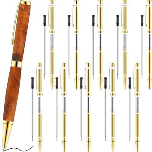 Colarr 10 Pcs Pen Kits for Wood Turning 7mm Slimline Pen Twist Kit with Refill Lathe Turning Supplies for Making Office Classroom Supplies DIY Friend Teacher Student Gifts(Gold)