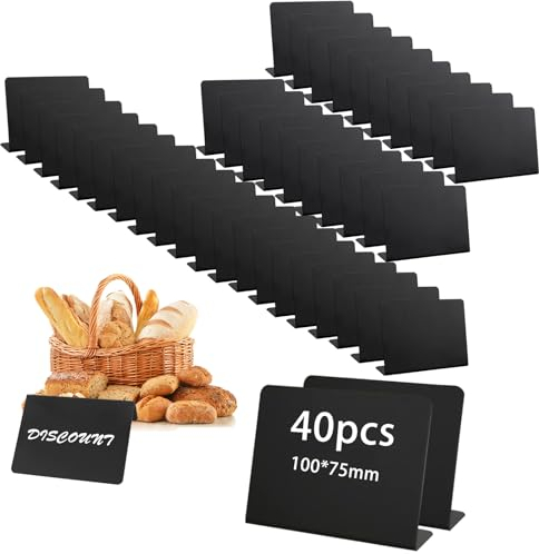 RUCUDIM 40 Stück Mini Kreidetafel Klein, Kleine Tafeln Zum Beschriften Mini Tafel Set Buffet Schilder Hochzeit Party Tischkarten für Bar Café Geburtstag Hochzeit (Schwarz)