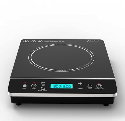 Panana Portable Induction Cooktop, 1800 Watts Induction Burner with LCD Sensor Touch, Induction Hot Plate with Safety Shutoff Function for Cooking, Single (BLUE LCD Dispaly - Silver)