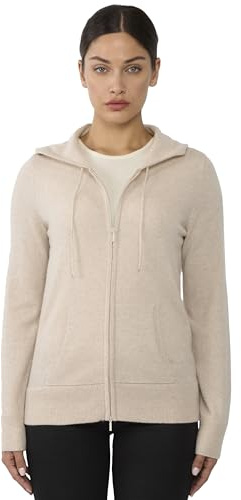 JENNIE LIU Women's 100% Pure Cashmere Long Sleeve Zip Hoodie Cardigan Sweater