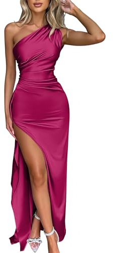 Memoriesea Sexy schulterfreies Maxikleid für Damen, Cocktailkleid, Hochzeitskleid, Partykleid, Rosa / Rot, Medium