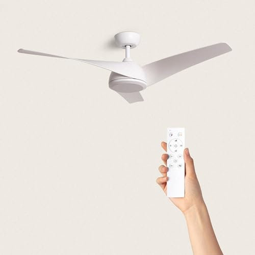 TECHBREY Ventilador de Techo Silencioso Eubea 132cm Motor DC Blanco Controlador de Pared + Mando Sin Luz No Blanco