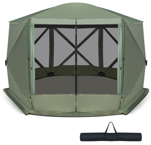 COSTWAY 2.3 x 2.3m/3.5 x 3m Pop up Camping Gazebo, 4/6-Sided Instant Setup House Tent with Carrying Bag, UV 50+ Resistant Portable Outdoor Sun Shelter Screened Canopy (346 x 305 x 225cm, Green)