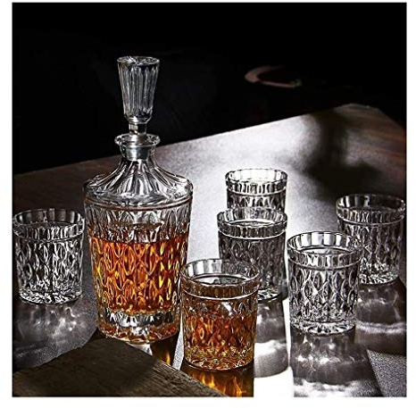 Estante para botellas Estante para vinos Soporte para copas de vino Decantador de whisky y juego de vasos Decantador de whisky de vidrio 100% sin plomo con 6 vasos de whisky Caja de regalo para amig