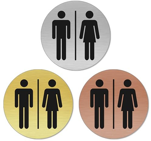 banjado® WC Schild selbstklebend/Graviertes Türschild WC Design Damen und Herren 2 / Toilettenschild 10x10cm / WC Aufkleber in Kupfer Optik/Badezimmer Schild