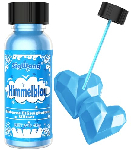Essbarer Glitzer Flüssig, 40g Metallic Essbarer Glitzer für Getränke Torten, Glitzerpulver Lebensmittelfarbe für Dekorieren, Cocktail, Kuchen, Backen, Macarons, Fondant, Schokolade-Himmelblau