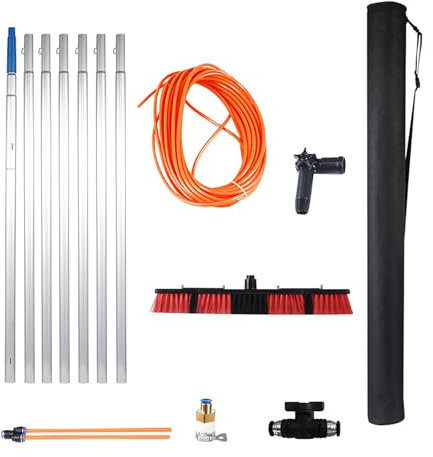 MQZHUK Kit Pulizia Pannelli Fotovoltaici | 3-12 Metri | Alluminio | Estensibile | 55cm Spazzola per Lavaggio Pannelli Fotovoltaici | Scopa per Pannelli Fotovoltaici | 7m Bianco