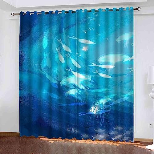 Kinder Verdunkelungsvorhänge Hand Meereslebewesen Kleiner Fisch 3D Polyester Ösen Vorhang, Für Wohnzimmer Schlafzimmer Blickdicht Schallschutzvorhänge 2Er Set 280 B X 250 H Cm - Bedruckte Ver-0G1F5E2X
