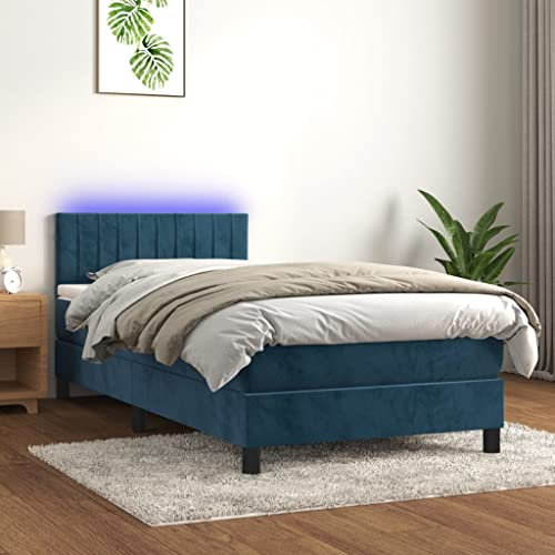 THOYTOUI Boxspringbett, Seniorenbett Betten Bett Bettstütze Geeignet für Schlafzimmer Aufenthaltsraum Hotel Wohnungen mit Matratze & LED Dunkelblau 90x190 cm Samt
