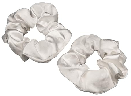 DTXLX 2 st Scrunchie Hårsnoddar Vit | Mjuka silkessnoddar vit för kvinnor. Hårsnoddar för långt fint och tjockt lockigt hår flickor.