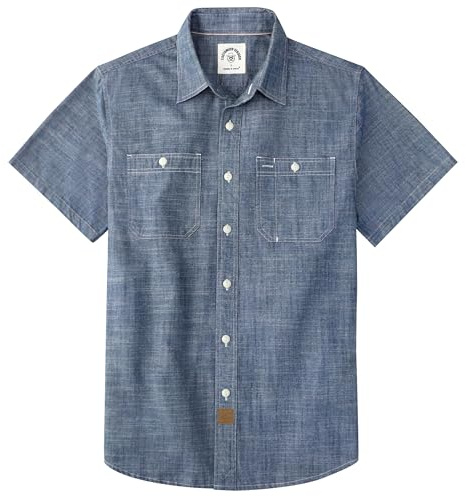 Dubinik® Camicia Uomo Maniche Corte in Chambray Cotone Leggero vestibilità Regular Due Tasche Stile Urban Casual Cowboy Blue L
