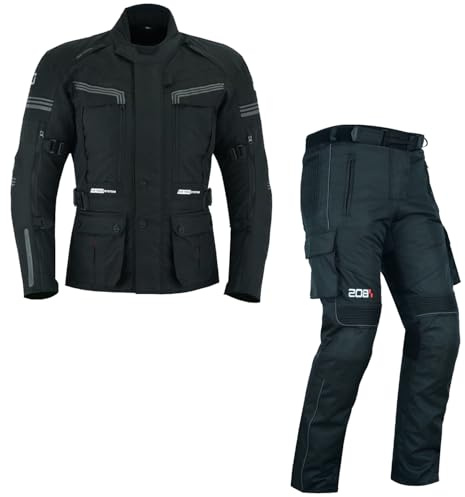 WMW WALI MOTO WEAR Motorrad Adventure Touring Kombi 4 Season Motorrad Jahreszeit 2-teiler mit Protektoren Kombi Biker Motorrad Jacke und hose Schwarz (BLACK, XL)