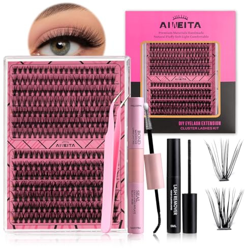 AIWEITA Wimpern Extensions Set, 280PCS DIY Künstliche Wimpern Einzelne Selbstanwendung Wimpern Natürliche Wimpern Cluster für Anfänger Fluffy Lashes Set Mit Bond&Seal Und Pinzette (30D+40D, 9-16mm)