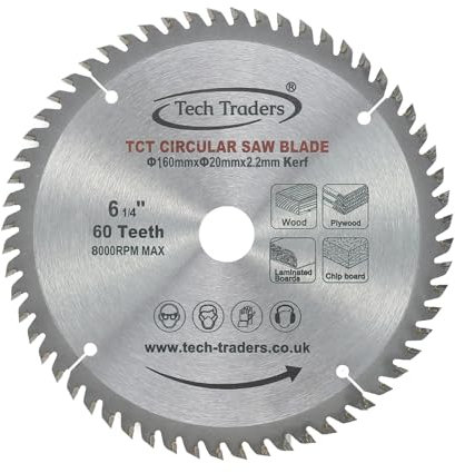 Tech Traders TCT Circular Wood Saw Blade 160mm x 20mm x 60T for Festool TS55 Bosch Makita etc