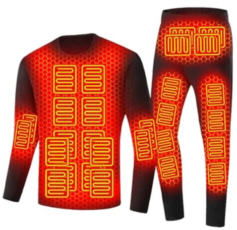 DUWEIKE Men Heated Thermal Underwear 28 Areas USB Electric Heating Clothing Winter Ski Jacket Long Johns Pants,Black,L