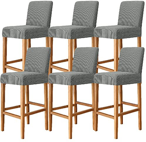 Stretchhussen für Barhocker, Jacquard, abnehmbar, waschbar, für Esszimmer, Café, Küche, staubdicht und stilvoll, Grau, 6 Stück