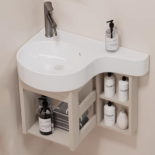 BRCYKRWY Waschbecken Waschtisch Badezimmer Spülbecken Mit Unterschrank Handwaschbecken Klein Gäste Wc Keramik Eckwaschbecken Waschbecken Wandmontage Mit Überlauf Spülschrank Waschbecken