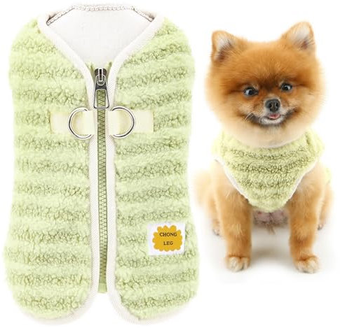 SMALLLEE_LUCKY_STORE Fleece Hundepullover für kleine Hunde Gestreift Haustier Sweatshirt mit Doppel-D-Ring Reißverschluss Welpenweste Pullover Warmer Winter Herbst Sweater Chihuahua Yorkie Kleidung,